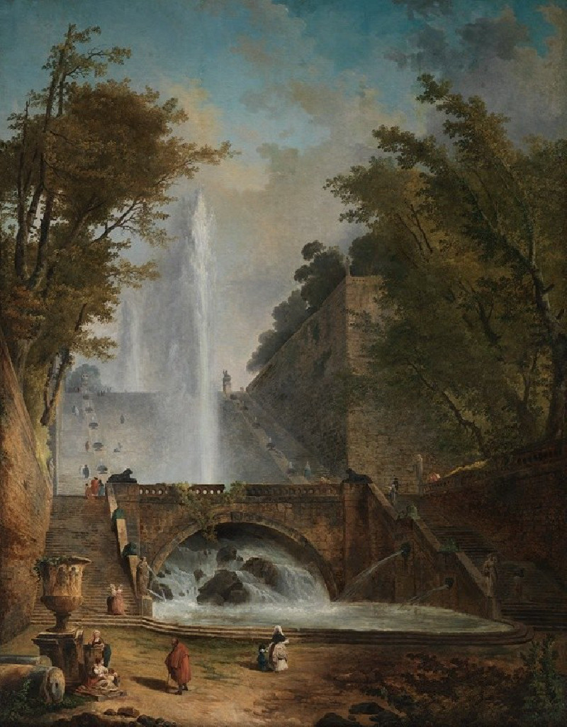 Stair and Fountain in the Park of a Roman Villa (circa 1775) reproduction of painting by Hubert Robert. ALL GICLEE PRINTS