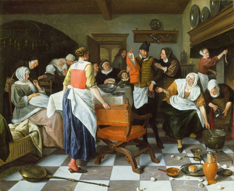 Celebrating the Birth (1664) reproduction of painting by Jan Steen. ALL GICLEE PRINTS