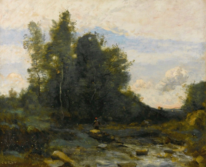 Jean-Baptiste-Camille Corot reprodukcija Le Torrent Pierreux (Crépuscule), VISOS REPRODUKCIJOS , paveikslai, reprodukcijos in...