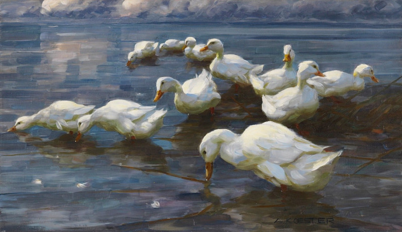 Enten am Seeufer (1909-1913) reproduction of painting by Alexander Koester. ALL GICLEE PRINTS