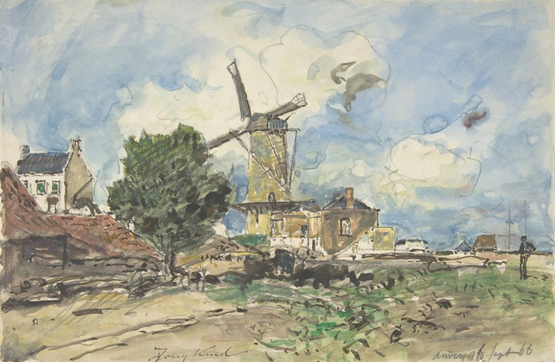 Wind Mill at Antwerp (1866) reproduction of painting by Johan Barthold Jongkind. ALL GICLEE PRINTS