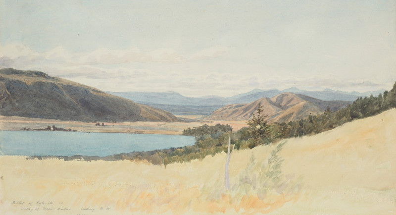 Outlet of Rotoiti and Valley of the Upper Buller looking N.W. (1863) reproduction of painting by Honorable James Richmond. AL...