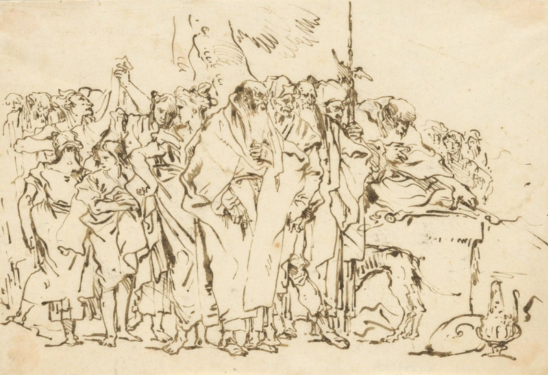 Giovanni Domenico Tiepolo reprodukcija A Crowd of Persons in Antique Roman or Oriental Dress, Gathering at a Pagan Altar (ca....