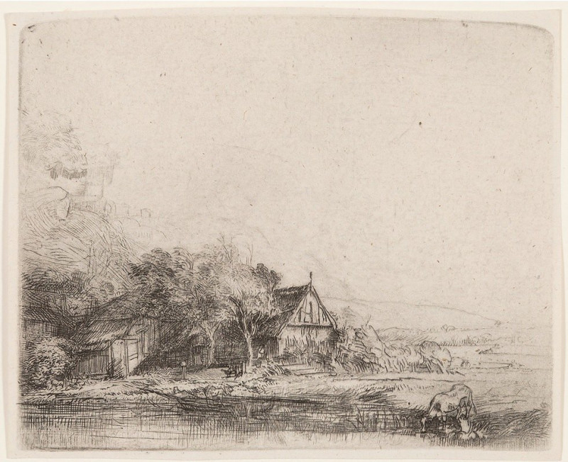 Landscape with cow (circa 1650) reproduction of painting by Rembrandt van Rijn. ALL GICLEE PRINTS