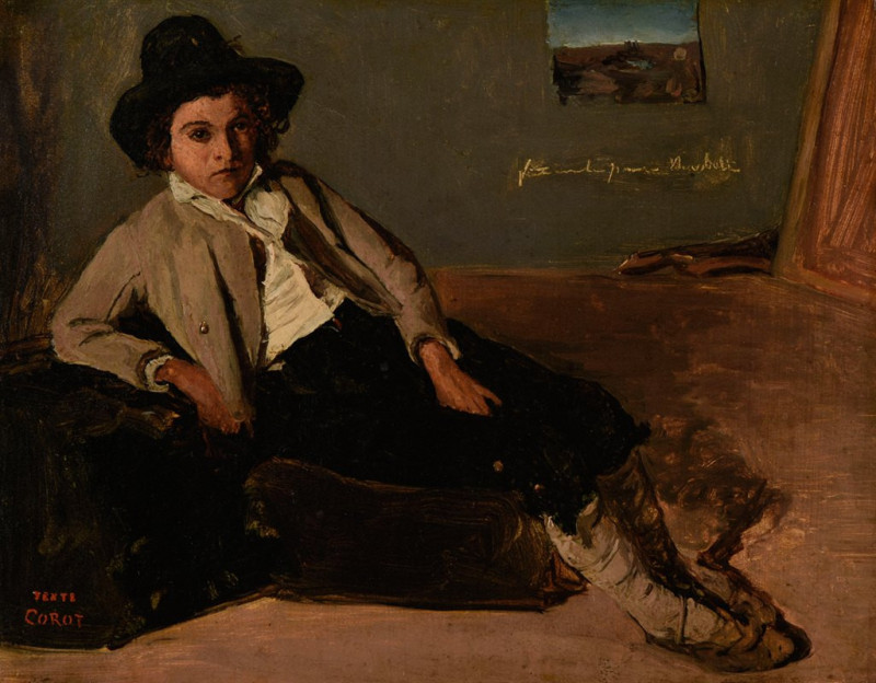 Jeune italien assis (1825-1827) reproduction of painting by Jean-Baptiste-Camille Corot. ALL GICLEE PRINTS