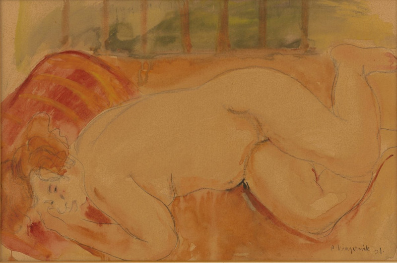 Reclining Nude (1931) reproduction of painting by Cyprián Majerník. Nude