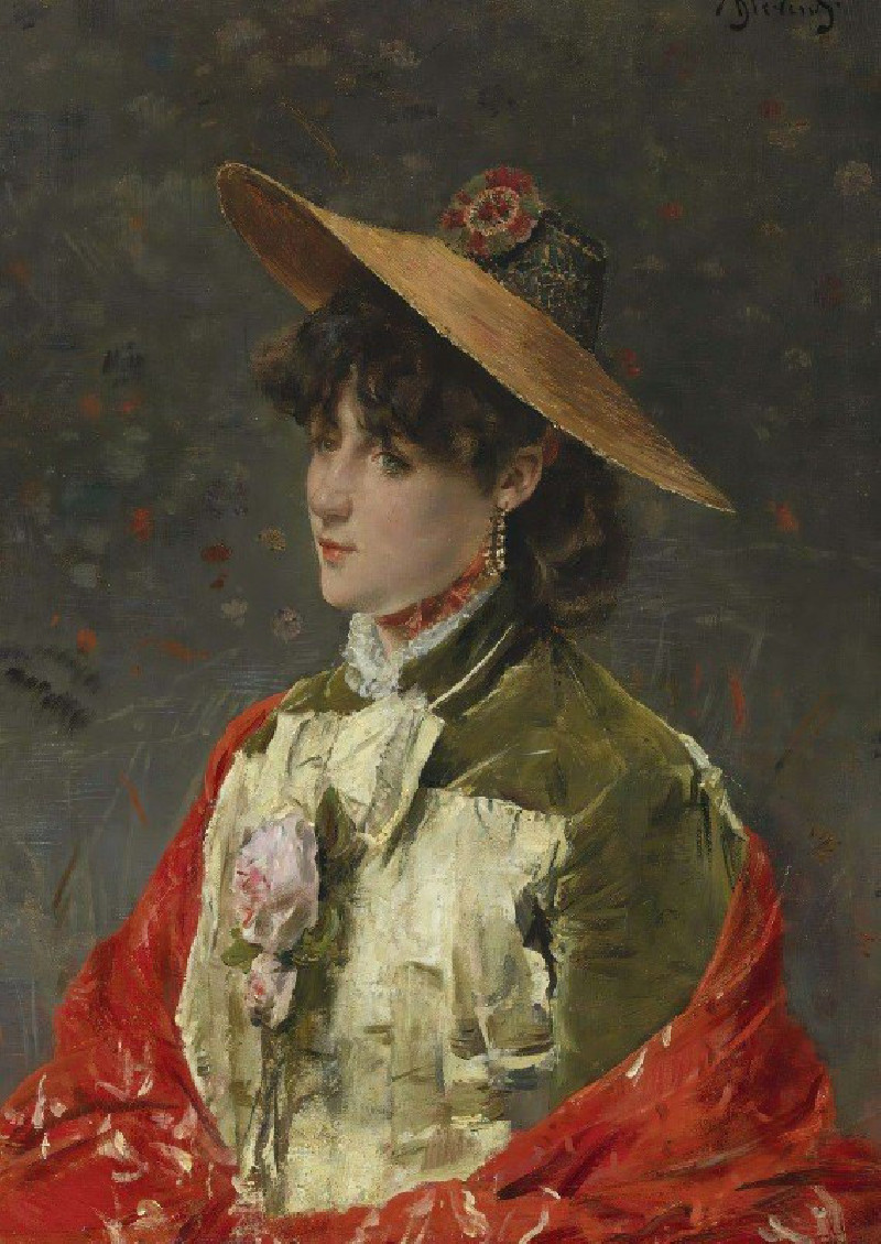 Femme Au Chapeau De Paille reproduction of painting by Alfred Stevens. ALL GICLEE PRINTS