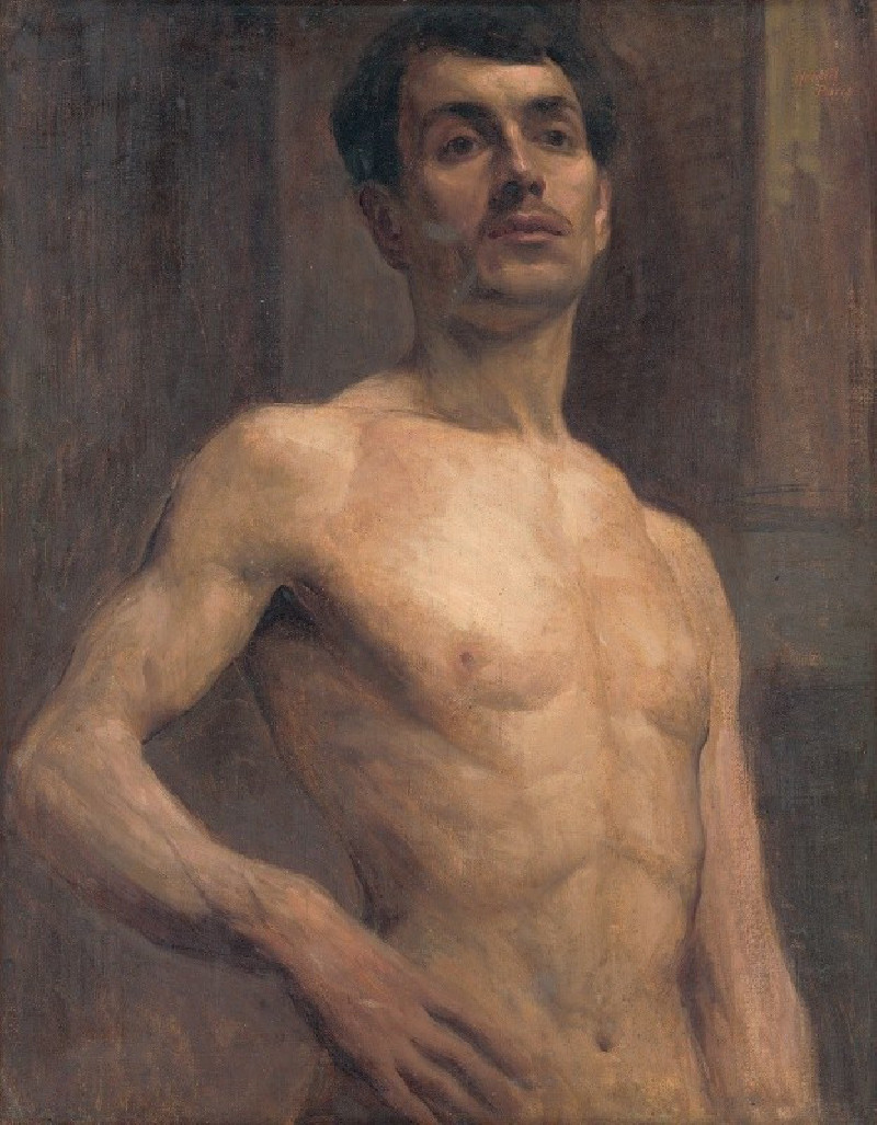 Male Nude (1903) reproduction of painting by Elemír Halász-Hradil. Nude