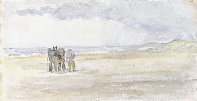 Man met paard en wagen op het strand (1834 - 1911) reproduction of painting by Jozef Israëls. ALL GICLEE PRINTS