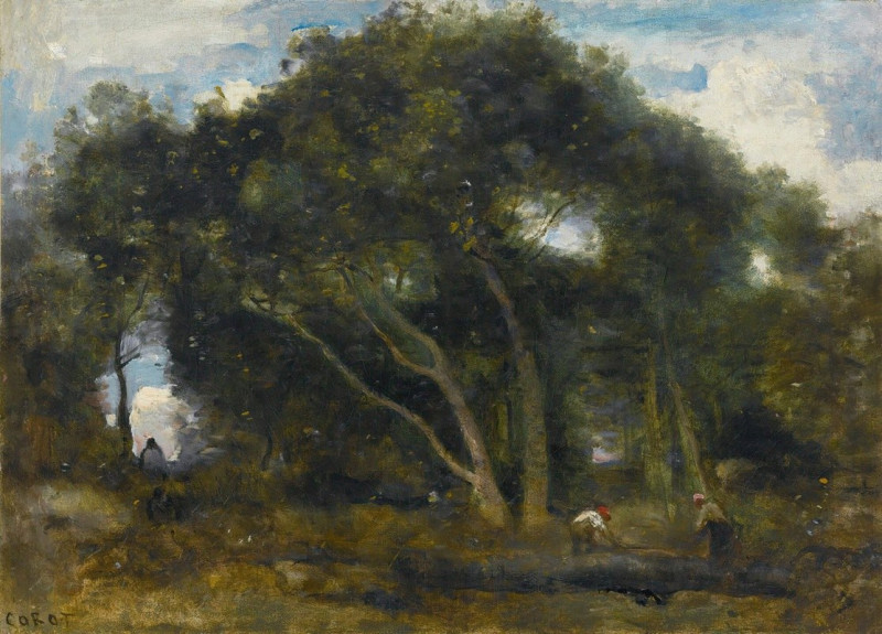 Fontainebleau-Chênes Inclinés Dans Une Éclaircie De Forêt reproduction of painting by Jean-Baptiste-Camille Corot. ALL GICLEE...