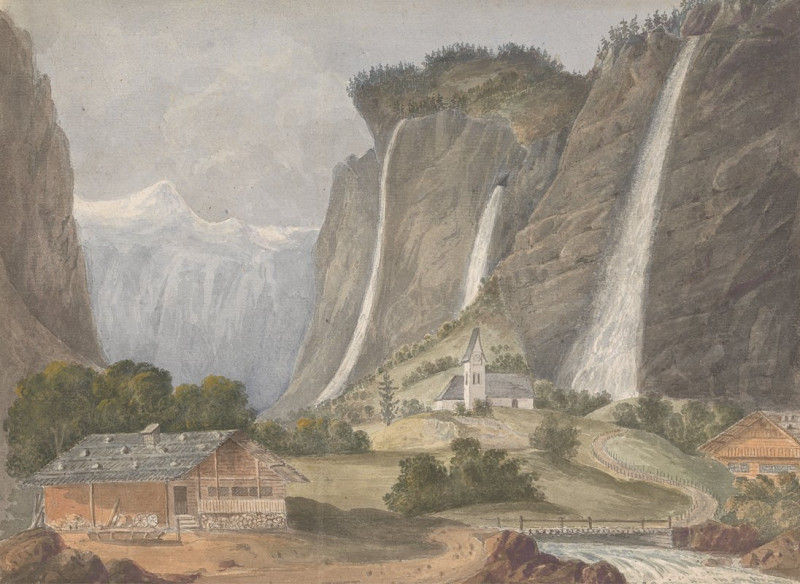 Staubbach, Lauterbrunnen (Switzerland) (1818) reproduction of painting by Isaac Weld. ALL GICLEE PRINTS