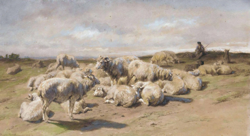 A Shepherd Resting With His Flock (1850) reproduction of painting by Rosa Bonheur. ALL GICLEE PRINTS