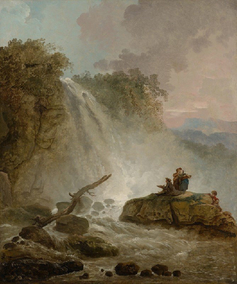 Waterfall with Drawing Artist reproduction of painting by Hubert Robert. ALL GICLEE PRINTS