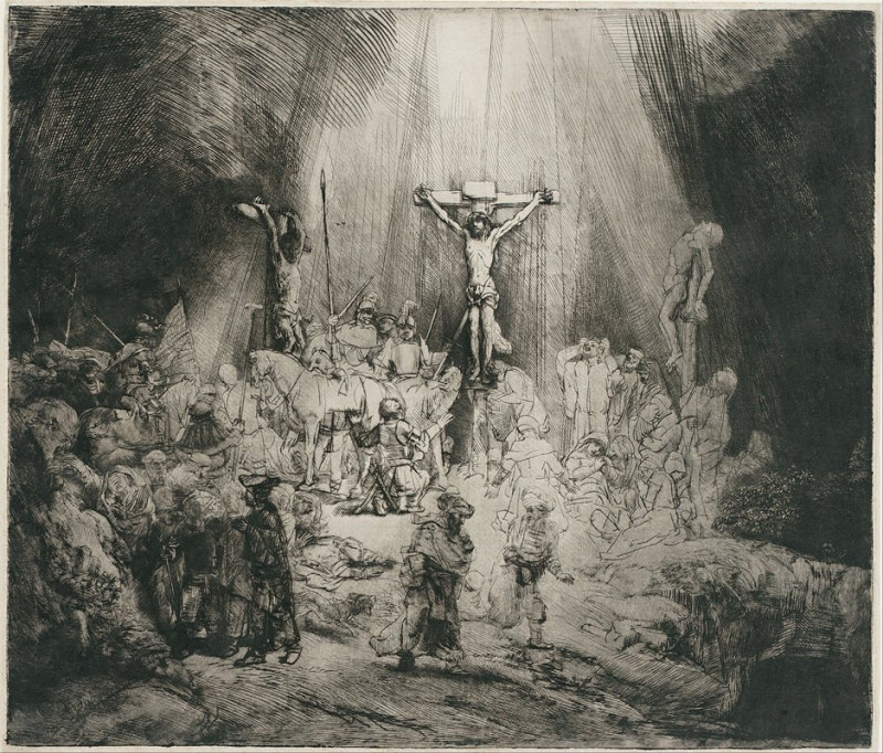 Christ Crucified Between the Two Thieves (‘The Three Crosses’) (1653) reproduction of painting by Rembrandt van Rijn. ALL GIC...