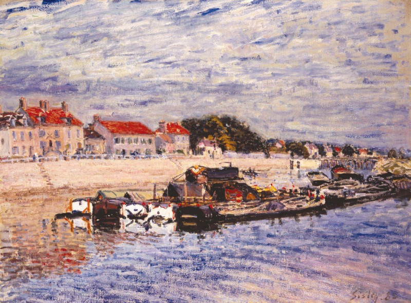 Alfred Sisley reprodukcija Barges on the Loing at Saint-Mammès (1885), VISOS REPRODUKCIJOS , paveikslai, reprodukcijos internetu