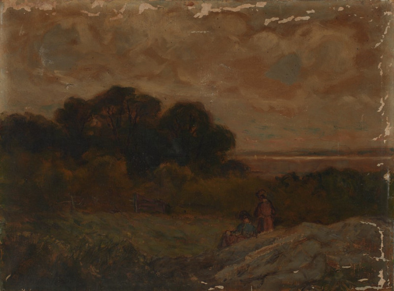 Untitled (Landscape with Two Women Reclining on Rocks). reproduction of painting by Edward Mitchell Bannister. ALL GICLEE PRINTS