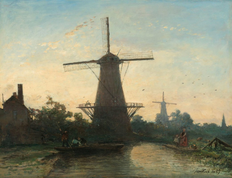 Johan Barthold Jongkind reprodukcija Windmills near Rotterdam (1857), VISOS REPRODUKCIJOS , paveikslai, reprodukcijos internetu