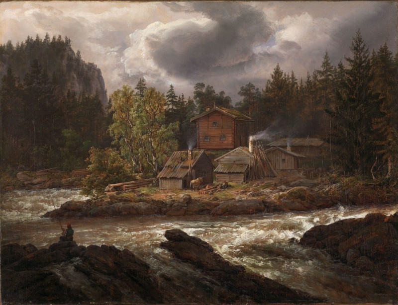 Johan Christian Dahl reprodukcija View of Hønefossen (1847), VISOS REPRODUKCIJOS , paveikslai, reprodukcijos internetu