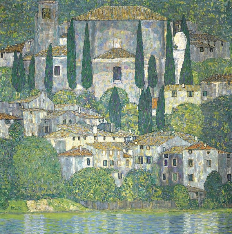 Church In Cassone – Landscape With Cypresses reproduction of painting by Gustav Klimt. ALL GICLEE PRINTS