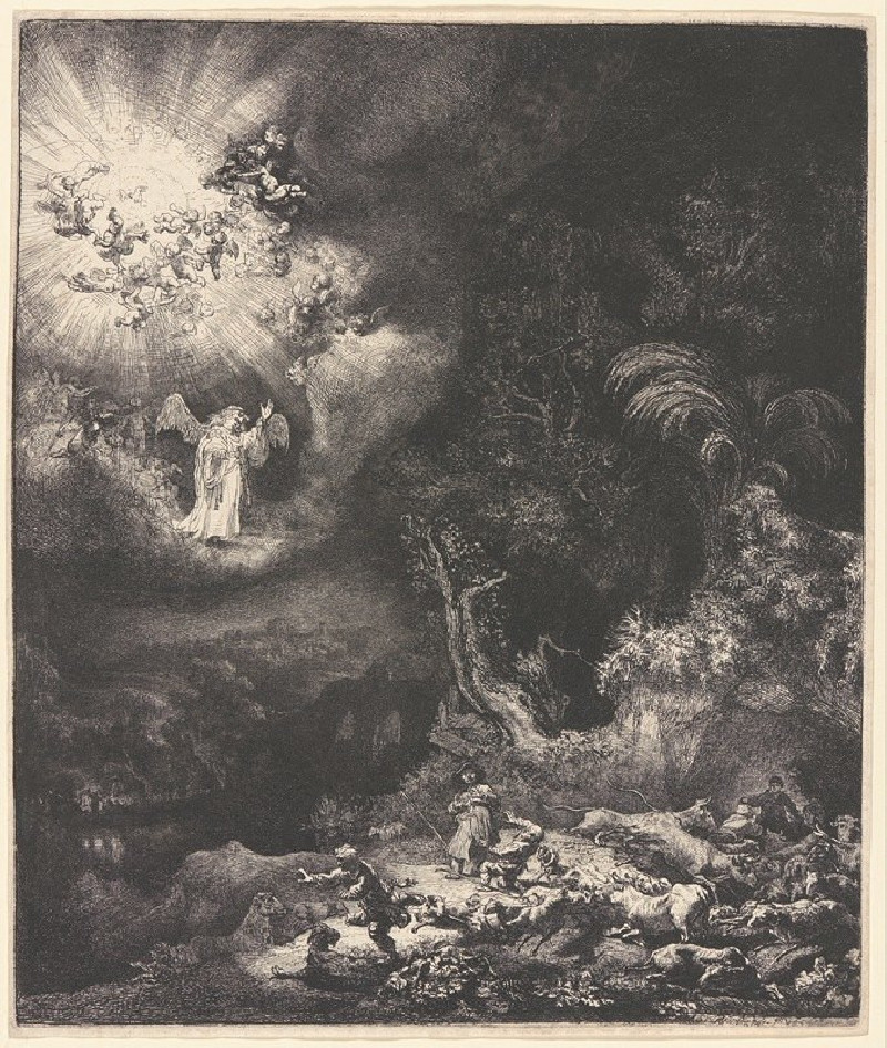 The Angel Appearing to the Shepherds (1634) reproduction of painting by Rembrandt van Rijn. ALL GICLEE PRINTS