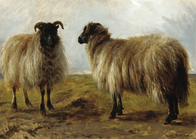 Two Rams In A Landscape reproduction of painting by Rosa Bonheur. ALL GICLEE PRINTS