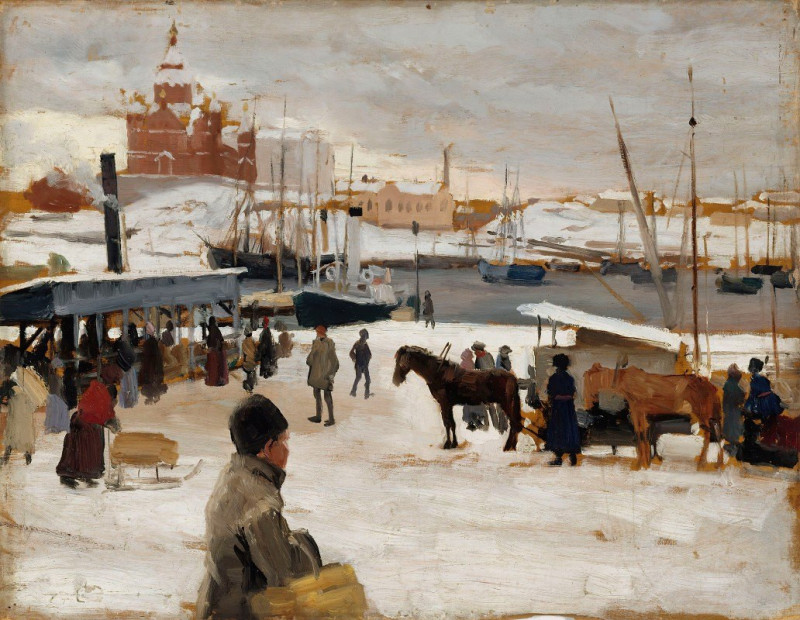 Winter Day In Helsinki Market Square, Study (1889) reproduction of painting by Albert Edelfelt. ALL GICLEE PRINTS