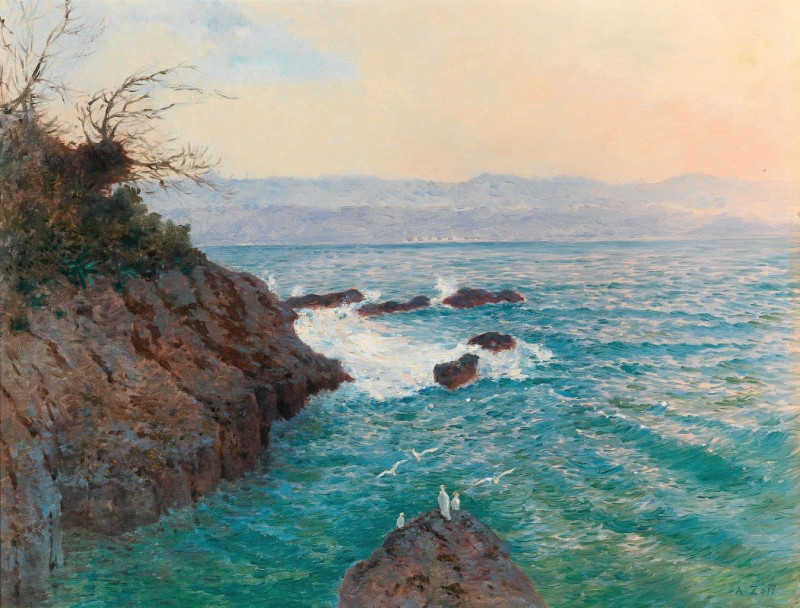 A View Of The Nervi Coast reproduction of painting by Alfred Zoff. ALL GICLEE PRINTS