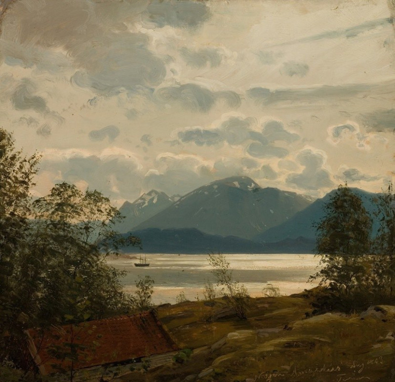 Fra Terøen, Bergen (1863) reproduction of painting by Amaldus Nielsen. ALL GICLEE PRINTS