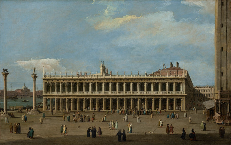 Venice, the Piazzetta, looking west, with the Libreria reproduction of painting by Canaletto. ALL GICLEE PRINTS