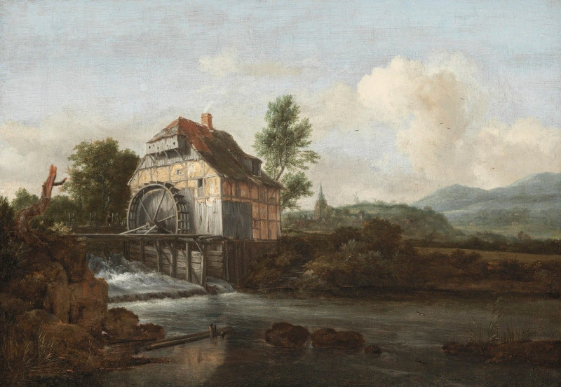 Landscape with a Watermill (ca. 1680) reproduction of painting by Jacob van Ruisdael. ALL GICLEE PRINTS