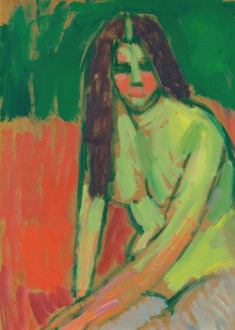 Sitzender Halbakt Geneigt Mit Langen Haaren (Half-Nude Figure With Long Hair Sitting Bent) reproduction of painting by Alexej...