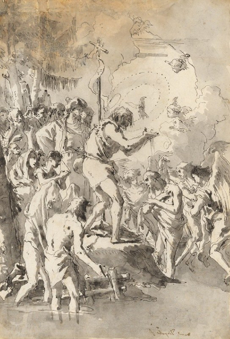 Giovanni Domenico Tiepolo reprodukcija The Baptism of Christ (with Three Angels Attending Him) (ca. 1770–90), VISOS REPRODUKC...