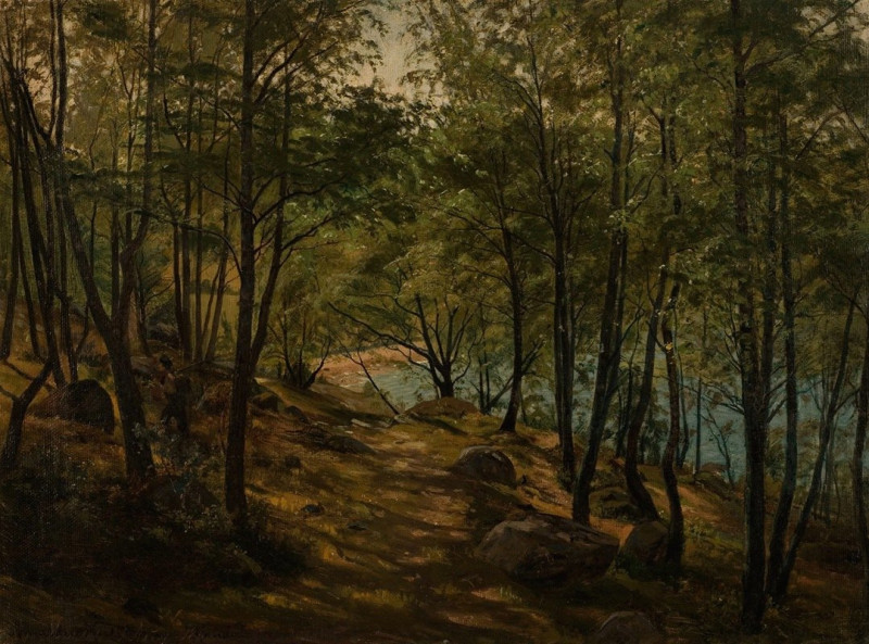 Ulvegjelskogen, Mandal (1863) reproduction of painting by Amaldus Nielsen. ALL GICLEE PRINTS