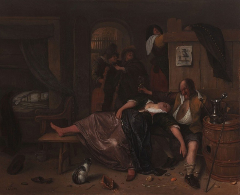 The Drunken Couple (c. 1655 - c. 1665) reproduction of painting by Jan Steen. ALL GICLEE PRINTS