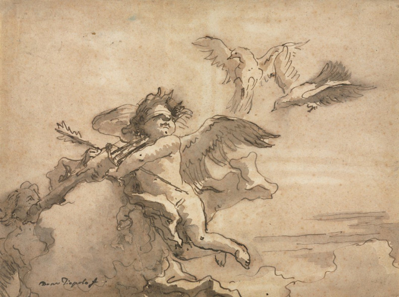 Cupid Blindfolded and Two Doves (1757 or after) reproduction of painting by Giovanni Domenico Tiepolo. ALL GICLEE PRINTS