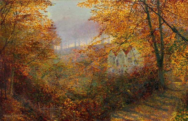 A House in a Clearing (1870) reproduction of painting by John Atkinson Grimshaw. ALL GICLEE PRINTS