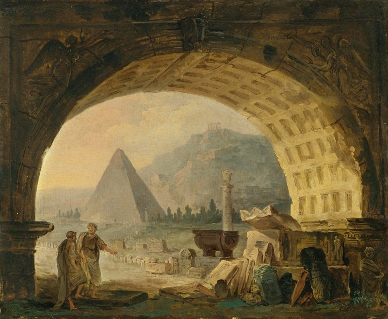 View Of Antiquities Under An Arch (1789) reproduction of painting by Hubert Robert. ALL GICLEE PRINTS