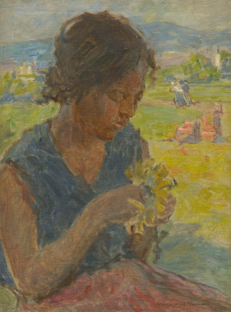 Elemír Halász-Hradil reprodukcija Girl with a sunflower (1934), VISOS REPRODUKCIJOS , paveikslai, reprodukcijos internetu