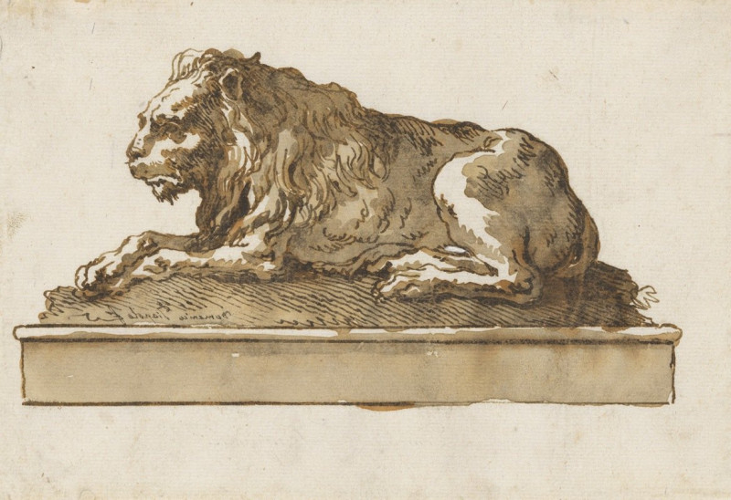 A Lion, Lying Toward the Right (on a Base) (mid-18th–early 19th century) reproduction of painting by Giovanni Domenico Tiepol...