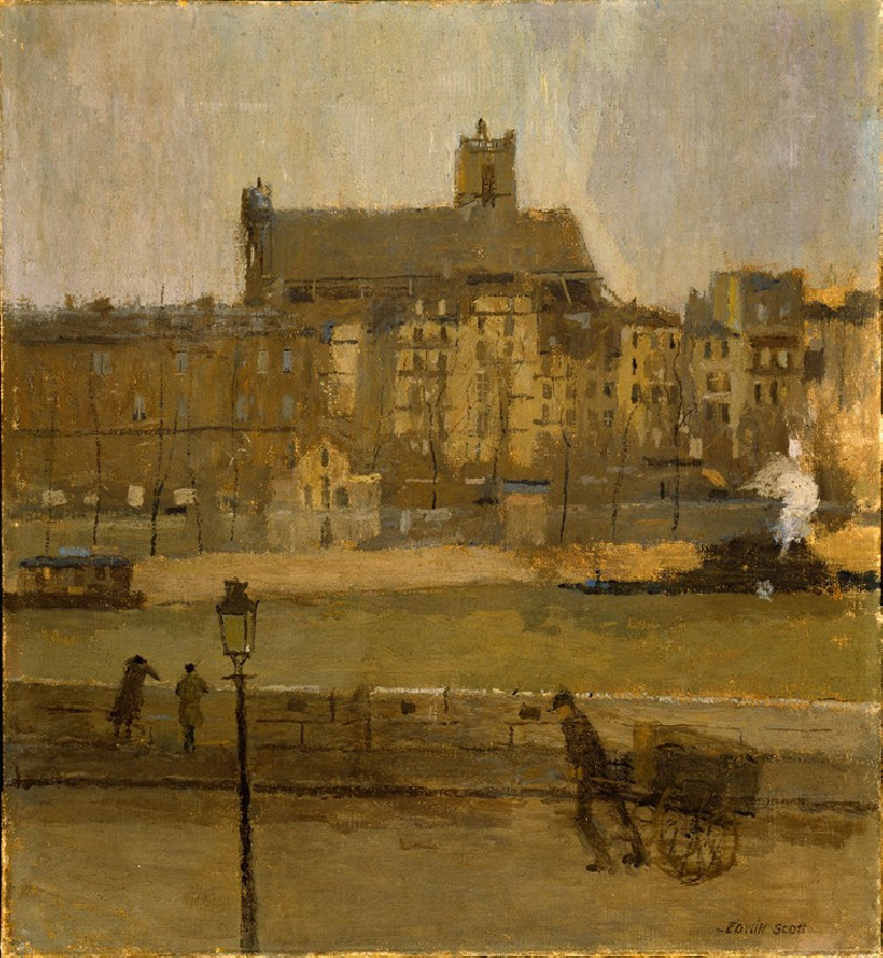 Quai de la Seine, Eglise St. Gervais reproduction of painting by Frank Edwin Scott. ALL GICLEE PRINTS