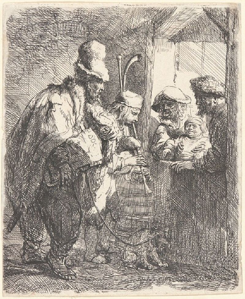 Rembrandt van Rijn reprodukcija The Strolling Musicians (ca. 1635), VISOS REPRODUKCIJOS , paveikslai, reprodukcijos internetu