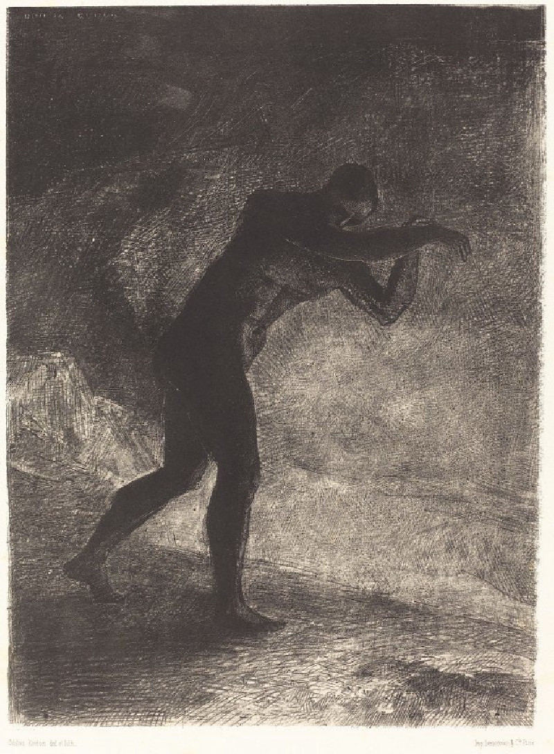 Odilon Redon reprodukcija Et l’homme parut, interrogeant le sol d’ou il sort et qui l’attire, il se fraya la voie vers (1883)...