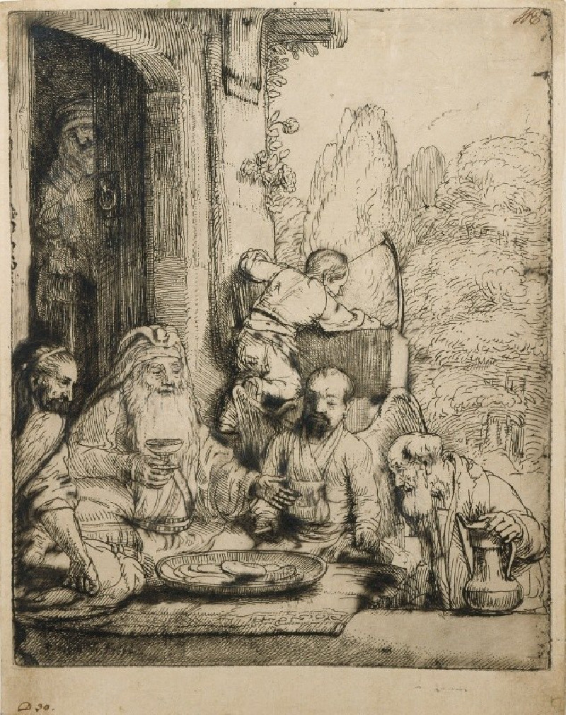 Abraham Entertaining the Angels (1656) reproduction of painting by Rembrandt van Rijn. ALL GICLEE PRINTS