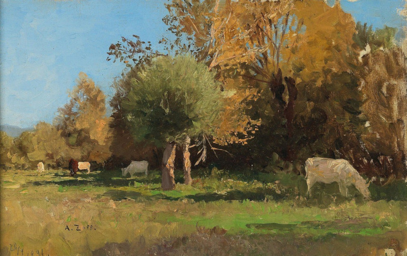 Alfred Zoff reprodukcija Grazing Cows Near Langenpreising, VISOS REPRODUKCIJOS , paveikslai, reprodukcijos internetu