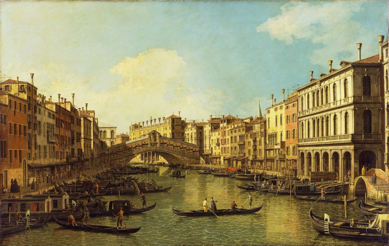 Venice, the Grand Canal from the Palazzo Dolfin-Manin to the Rialto Bridge (c. 1740 - 1750) reproduction of painting by Canal...