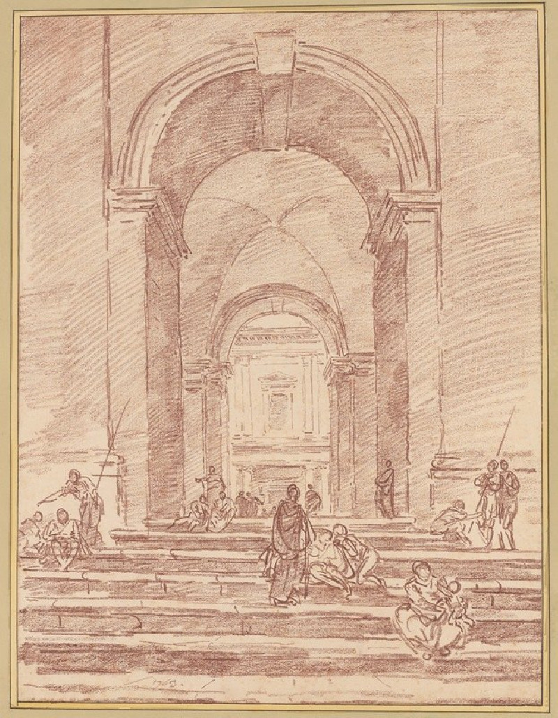 Hubert Robert reprodukcija Figures in a Roman Arcade (1763), VISOS REPRODUKCIJOS , paveikslai, reprodukcijos internetu