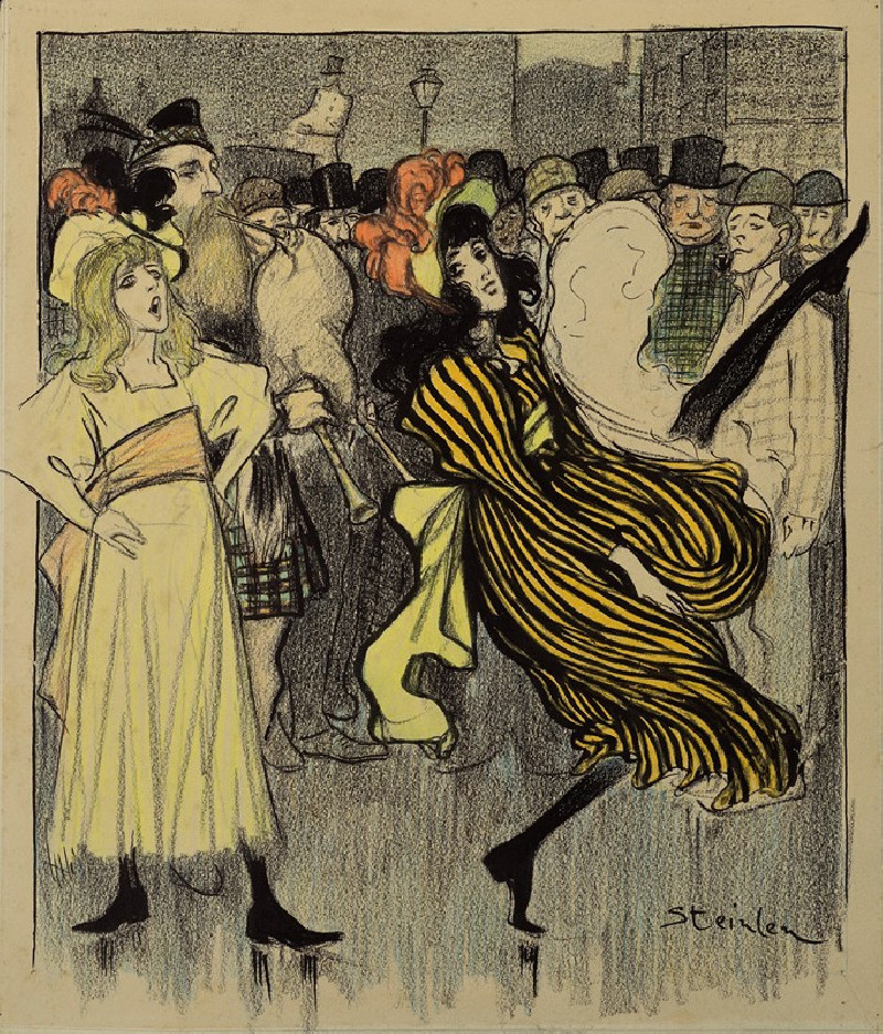 Danseuse écossaise dans une rue de Londres (1895) reproduction of painting by Théophile Alexandre Steinlen. ALL GICLEE PRINTS