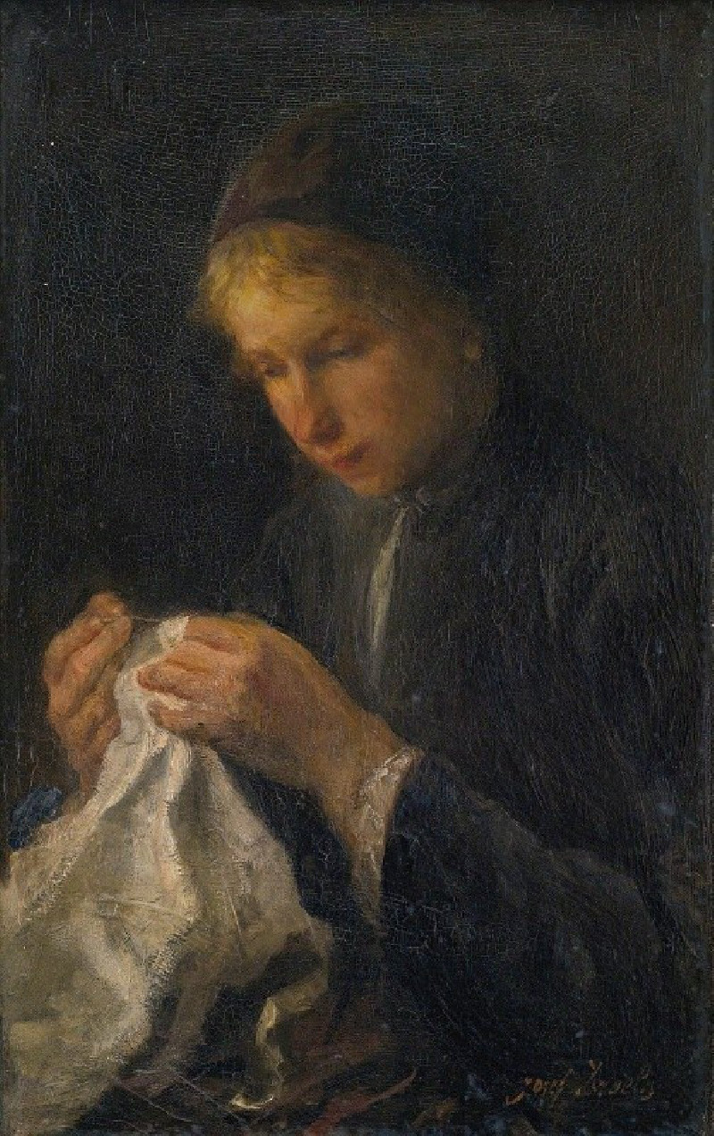 Woman Sewing reproduction of painting by Jozef Israëls. ALL GICLEE PRINTS