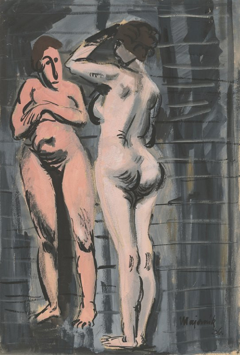 Two Female Nudes (1936) reproduction of painting by Cyprián Majerník. Nude