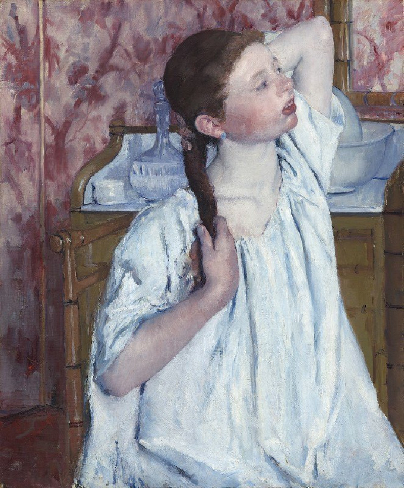 Girl Arranging Her Hair (1886) reproduction of painting by Mary Cassatt. ALL GICLEE PRINTS